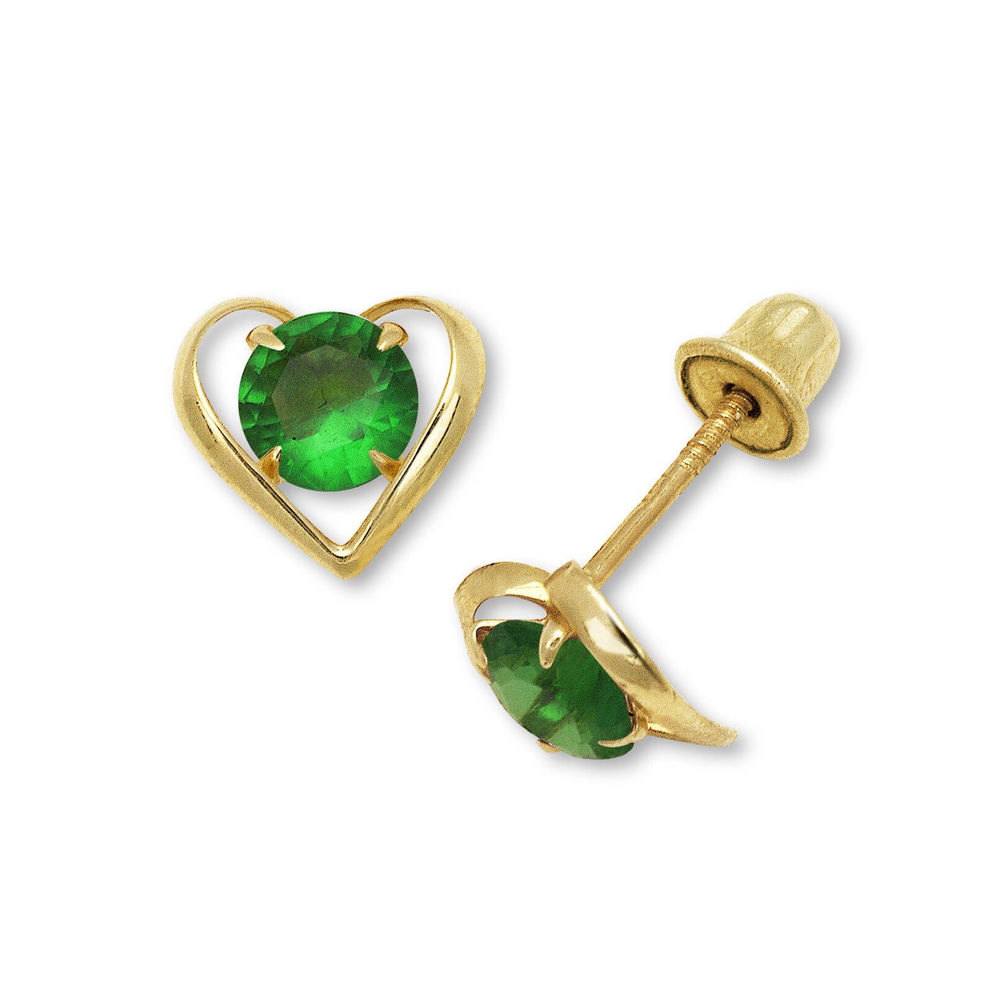 14k Yellow Gold CZ Open Heart Stud Earrings