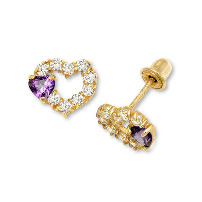14K Yellow & White Gold Heart Shape Screw Back Earrings for Women
