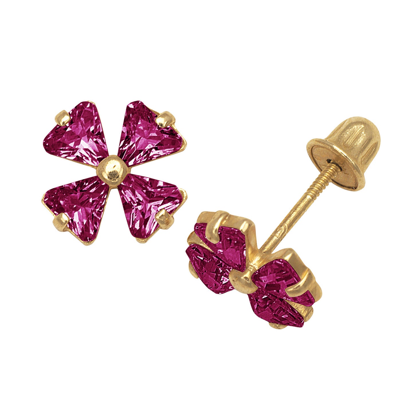 14k Yellow Gold CZ Flower Birthstone Stud Screw Back Earrings