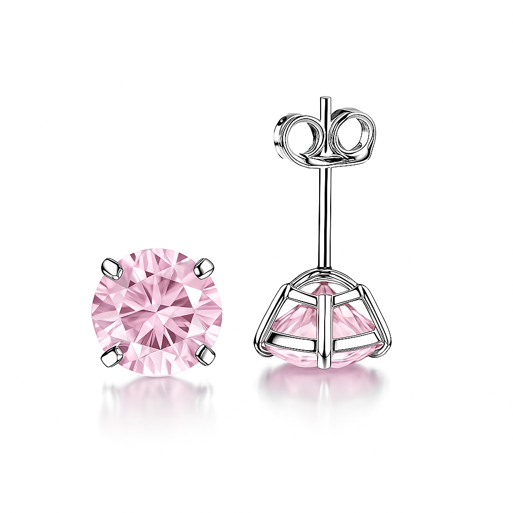 14K Solid White Gold 6mm Round Birthstone Stud Earrings with Push Back