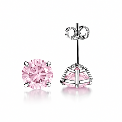 14K Solid White Gold 6mm Round Birthstone Stud Earrings with Push Back
