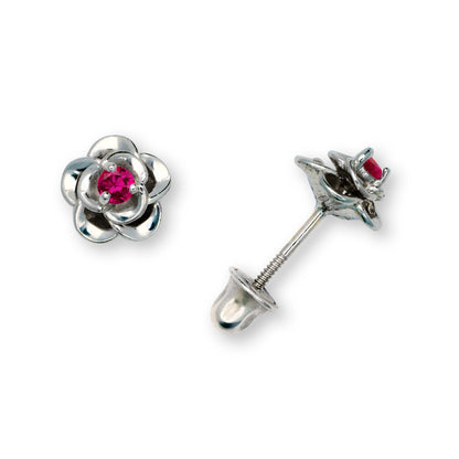 14K Yellow & White Gold CZ Flower Beautiful Earrings for Girls
