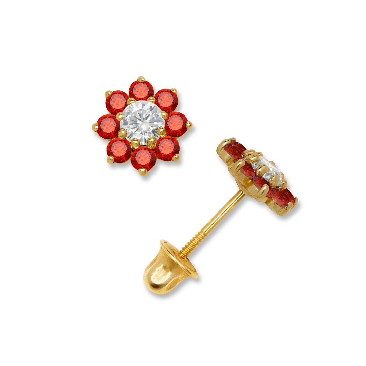 14K Yellow & White Gold Small Beautiful CZ Flower Stud Earrings for  Girls