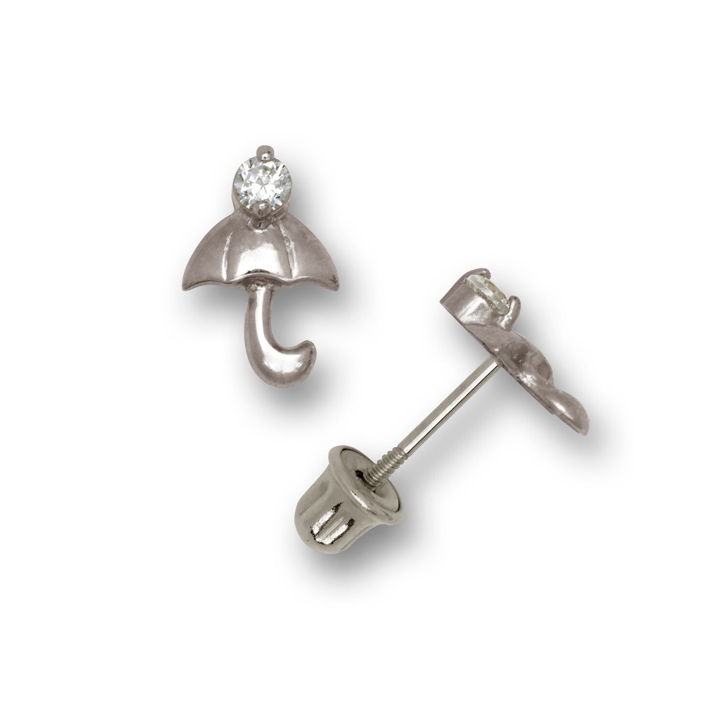14k Yellow & White Gold Umbrella Shaped Stud Earrings For Girls
