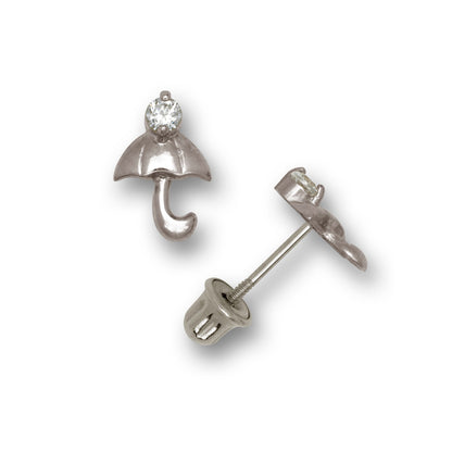 14k Yellow & White Gold Umbrella Shaped Stud Earrings For Girls