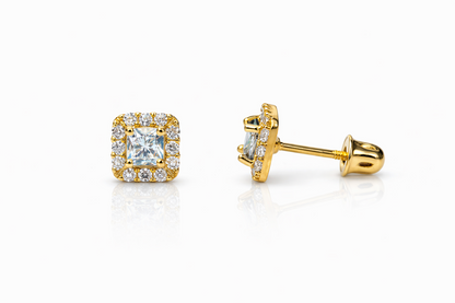 14k Yellow Gold Cushion Stud Earrings with Screw Back