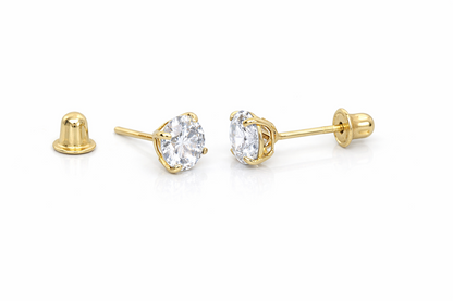 14K Solid Yellow Gold 5mm Round Birthstone screw back Stud Earrings for Women