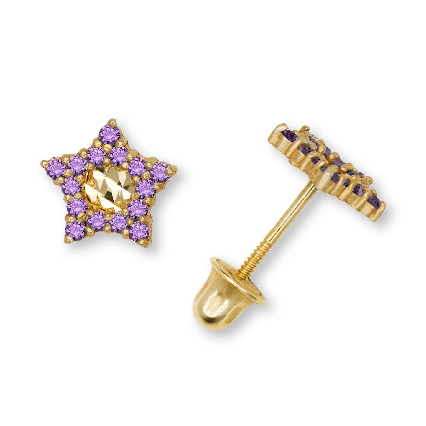 14K Yellow & White Gold Little Star CZ Earrings for Women