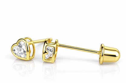 14K Yellow Gold Heart Shaped 3mm x 3mm Stud Earrings for Women