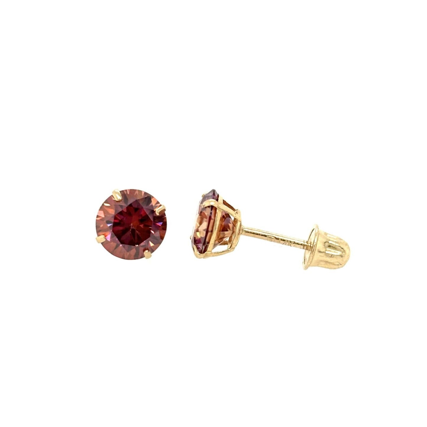 14K Gold GRA Certified D-VVS1 Watermelon Red Moissanite ScrewBack Studs Earrings