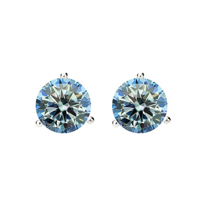 14K Gold GRA CertifiedD-VVS1 Ocean Blue Moissanite ScrewBack Stud Earrings