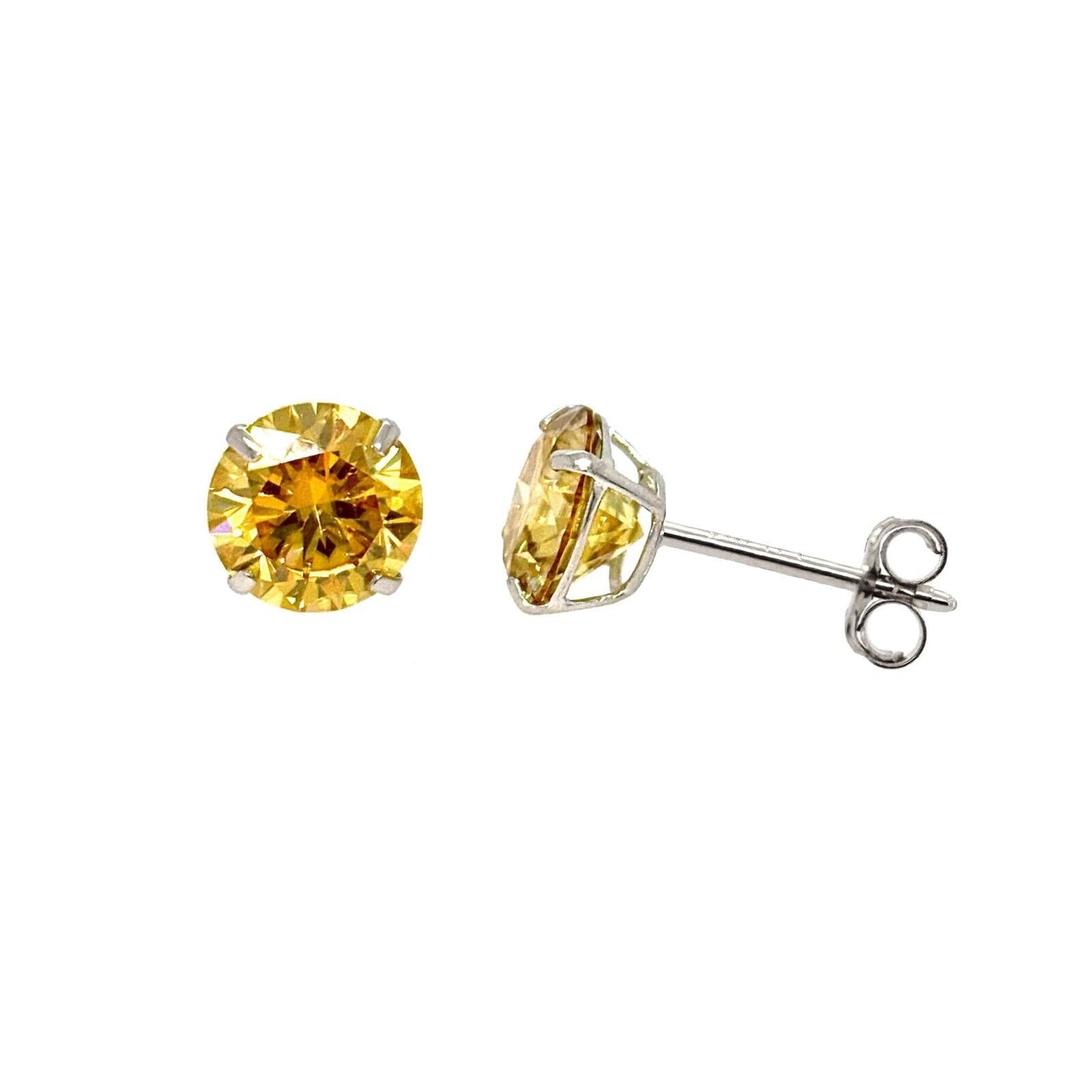 14K Gold GRA Certified D-VVS1 Round Yellow Moissanite Push Back Studs Earrings