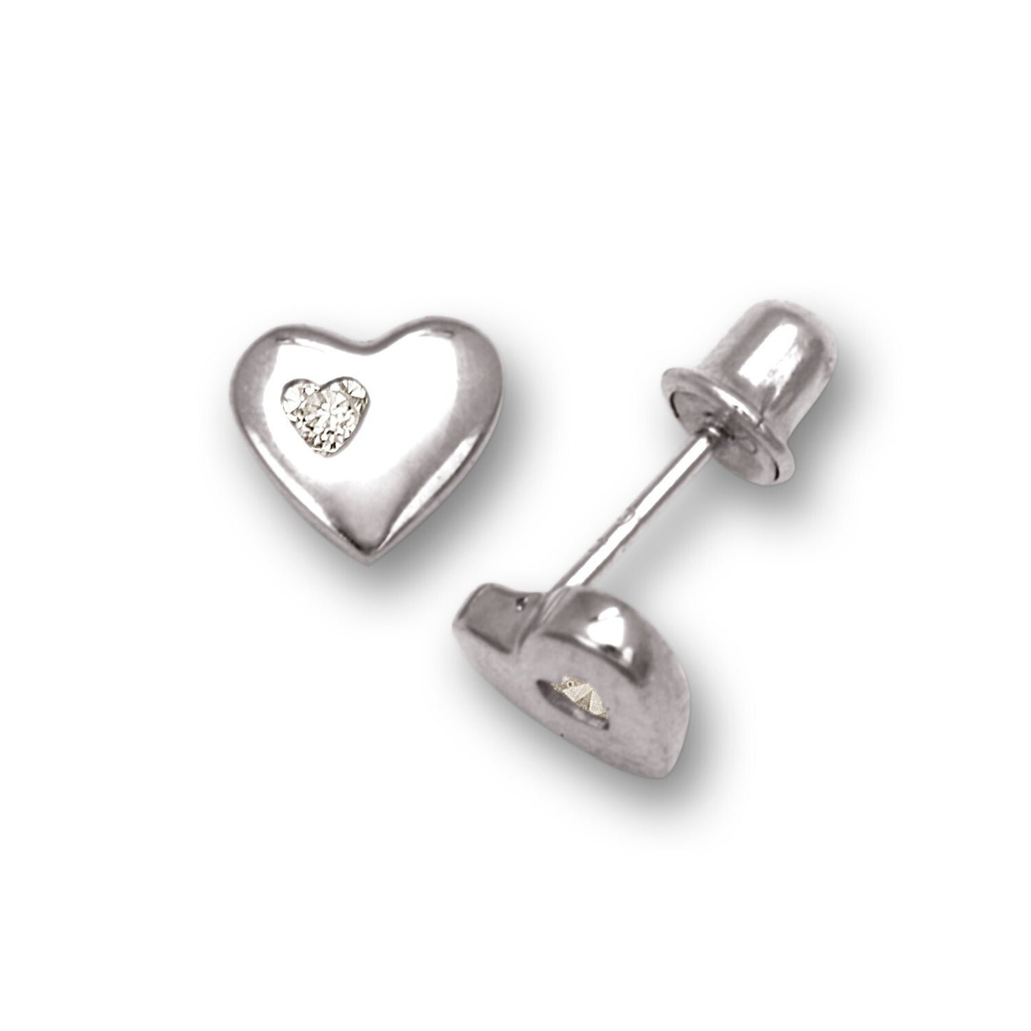 14K Yellow & White Gold Love Clear CZ Small Stud Earrings for Girls