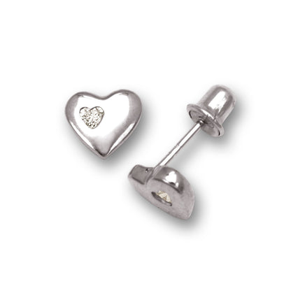 14K Yellow & White Gold Love Clear CZ Small Stud Earrings for Girls