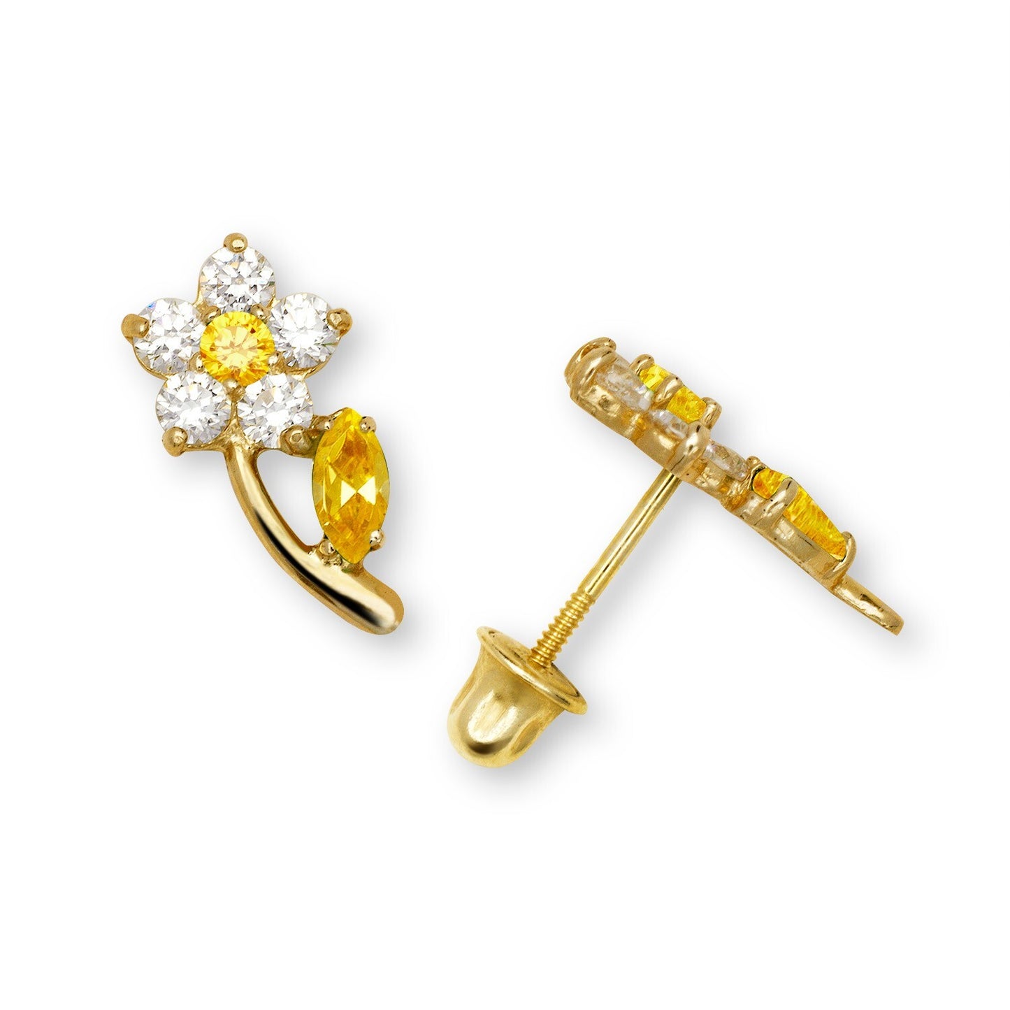 14K Yellow & White Gold Flower Shaped Beautiful Studs Earrings for Girls