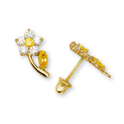 14K Yellow & White Gold Flower Shaped Beautiful Studs Earrings for Girls