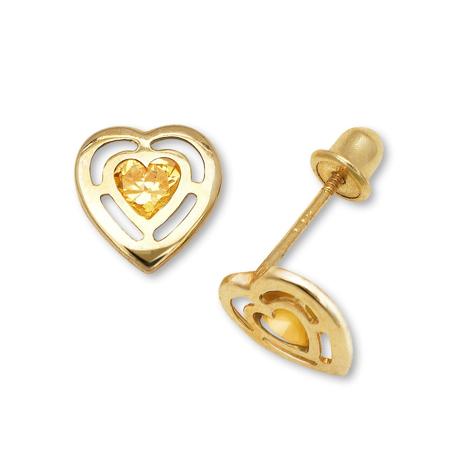 14k Yellow & White Gold CZ Open Heart Stud Earrings for Women