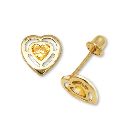 14k Yellow & White Gold CZ Open Heart Stud Earrings for Women