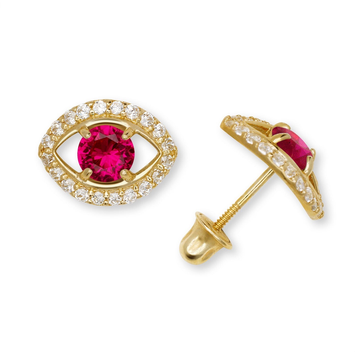 14K Yellow & White Gold CZ Evil Eye Stud Fashion Earrings for Women