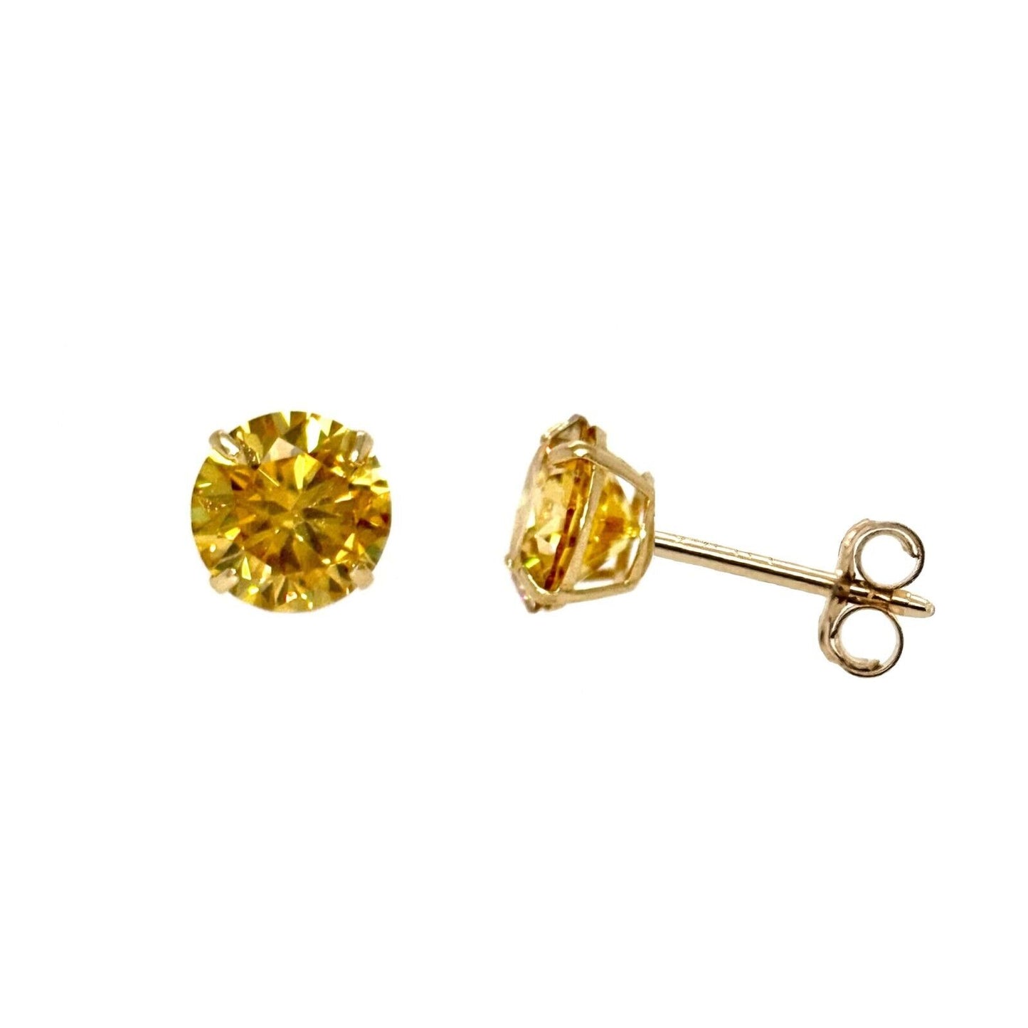 14K Gold GRA Certified D-VVS1 Round Yellow Moissanite Push Back Studs Earrings