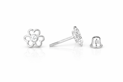 14k Yellow/White Flower Studs Earrings Screwback