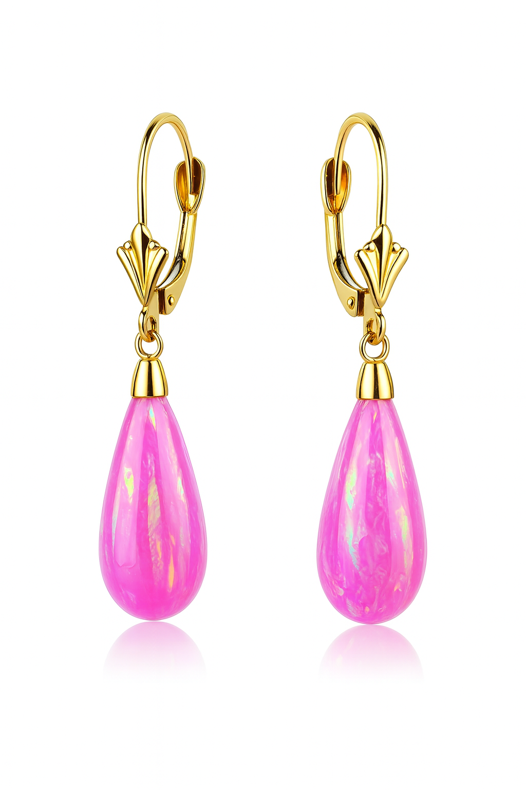 14k Yellow Gold Opal Leverback Earrings