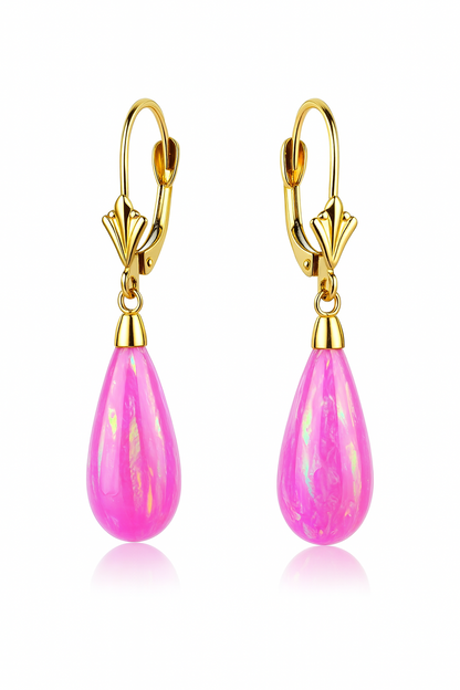14k Yellow Gold Opal Leverback Earrings