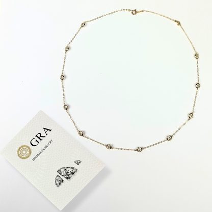 14K YellowGold Beautiful GRA Certified Round Clear Moissanite Necklace for Women