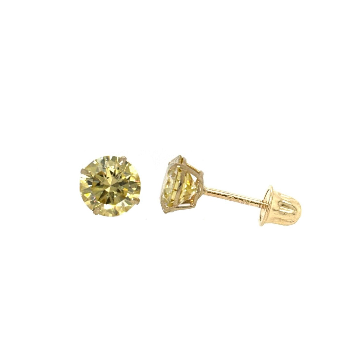 14K Gold GRA Certified D-VVS1 Lemon Yellow Moissanite Screw Back Studs Earrings