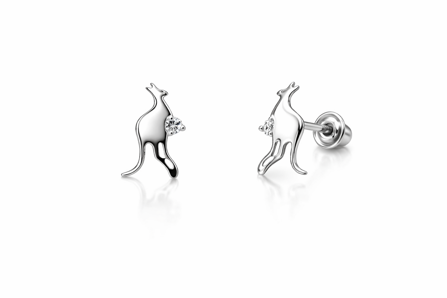 14k Yellow or White Gold  Kangaroo CZ stud Earring