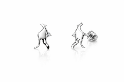 14k Yellow or White Gold  Kangaroo CZ stud Earring