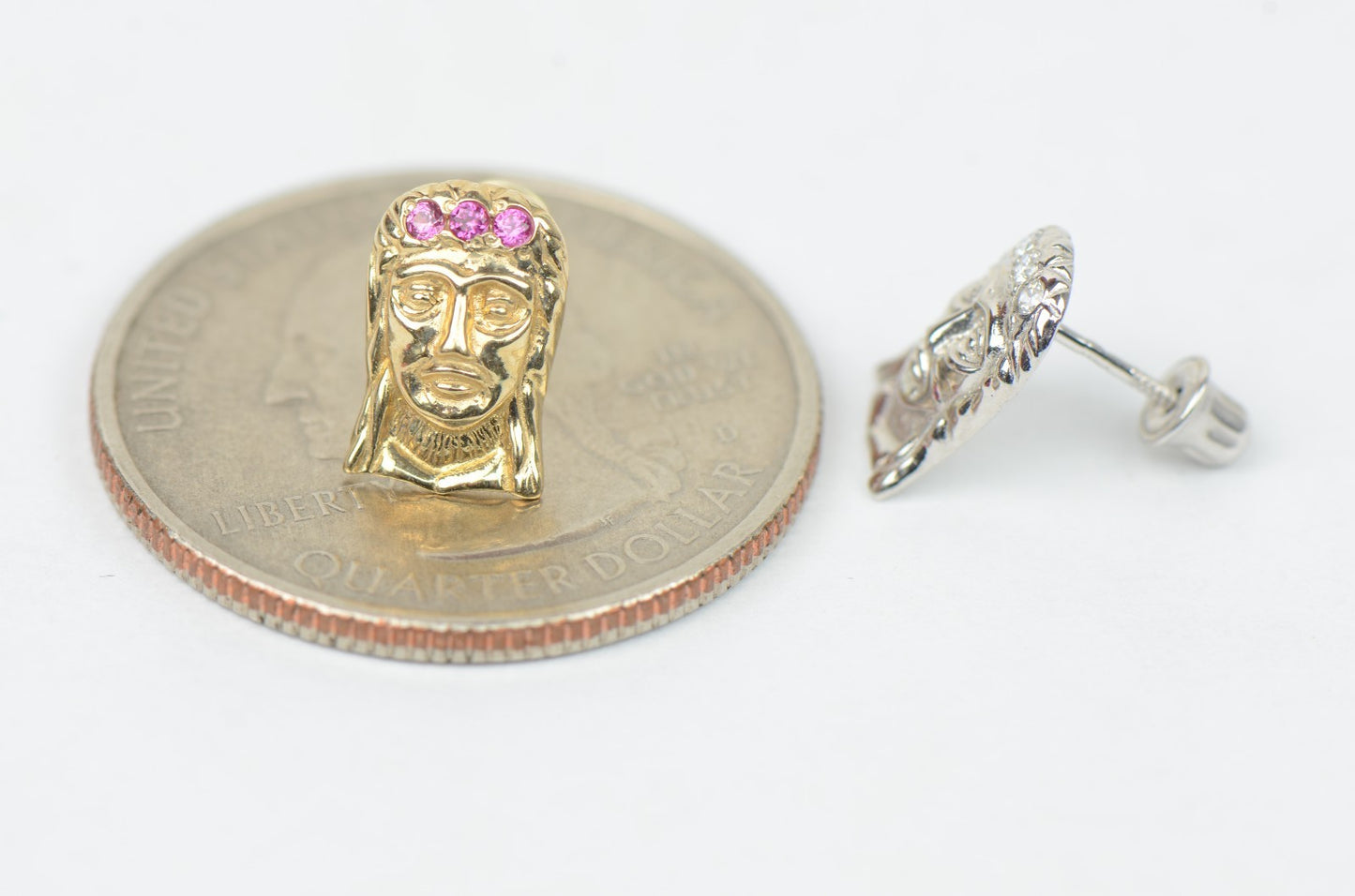 14k Yellow or White Gold Jesus Face CZ Stud Earrings