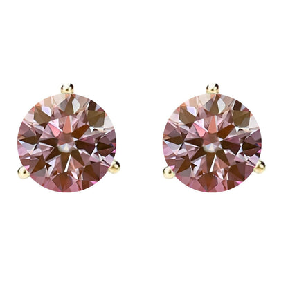 14K Gold GRA CertifiedD-VVS1 Pink Moissanite Martini PushBack Stud Earrings