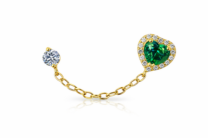 14k Yellow Gold Halo Heart CZ Stud Earrings with chain Push back