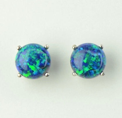 925 Sterling Silver Round Opal stud Earrings