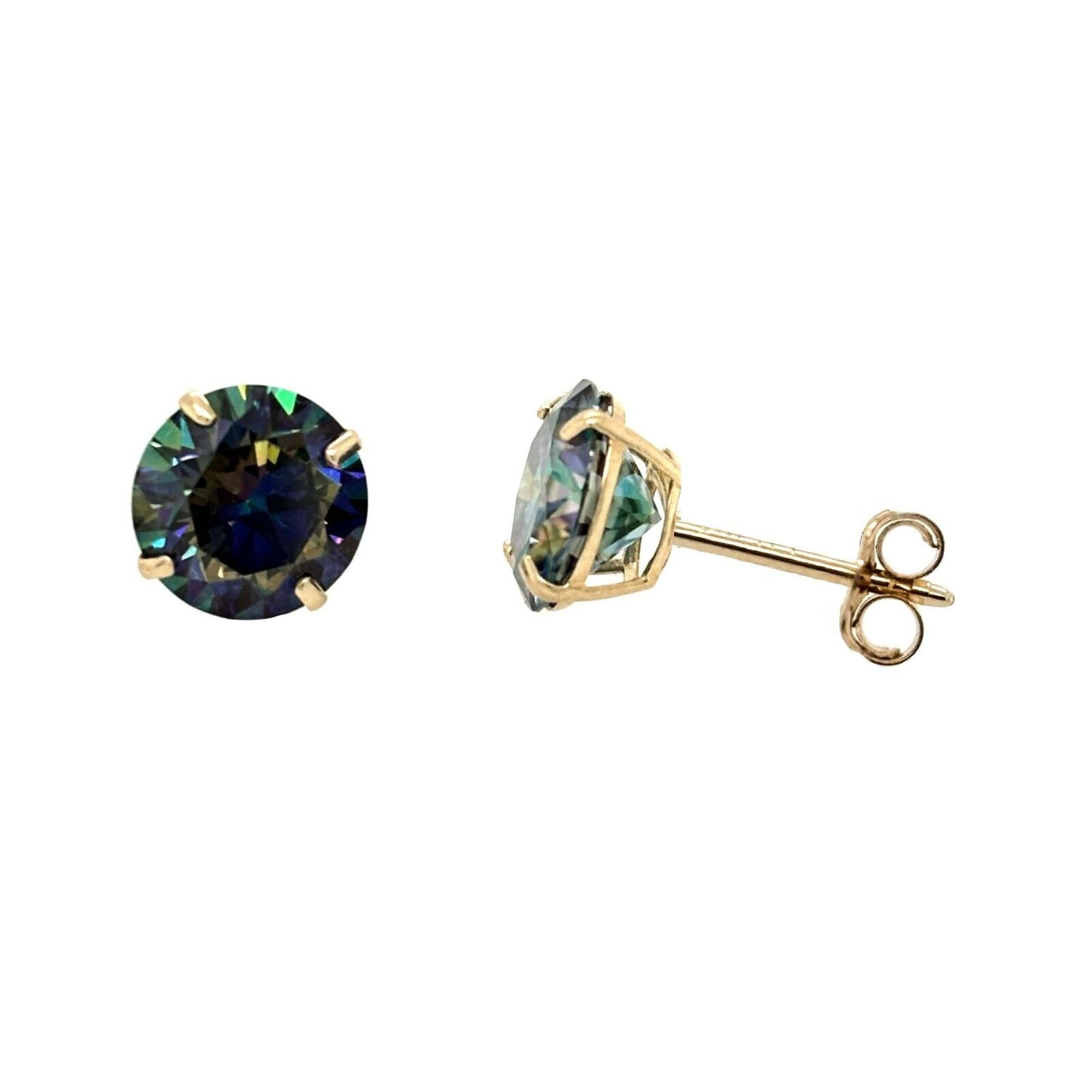 14K Gold GRA Certified D-VVS1 Rainbow Blue Moissanite Push Back Studs Earrings