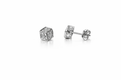14K Yellow or White Gold Dice Stud push back  Earring
