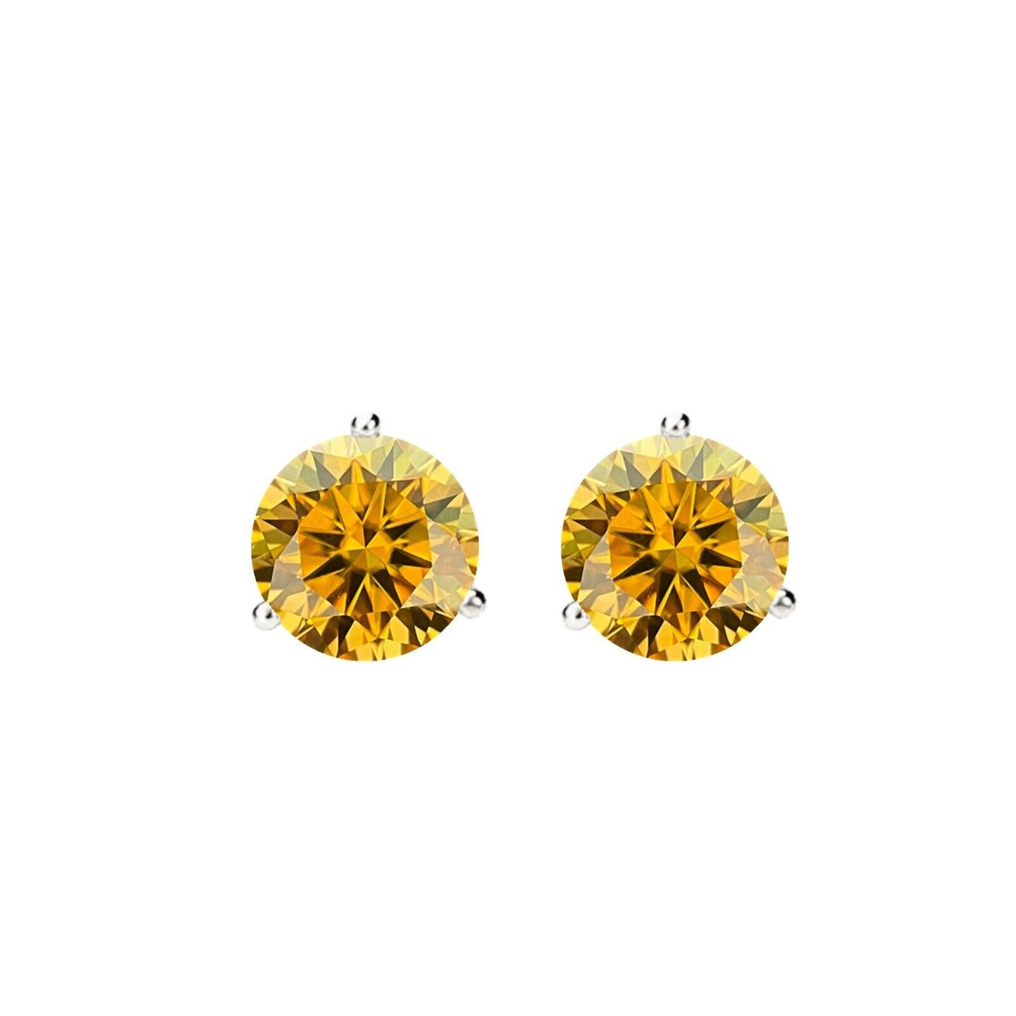 14K Gold GRA CertifiedD-VVS1 Yellow Moissanite ScrewBack Stud Earrings