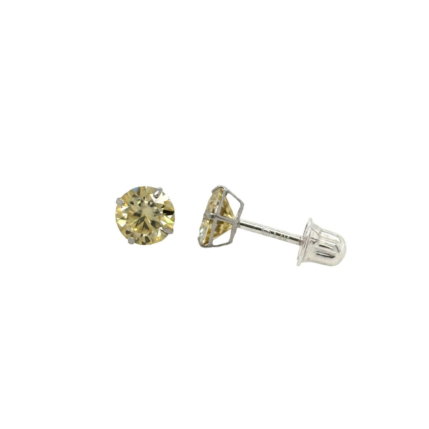 14K Gold GRA Certified D-VVS1 Lemon Yellow Moissanite Screw Back Studs Earrings