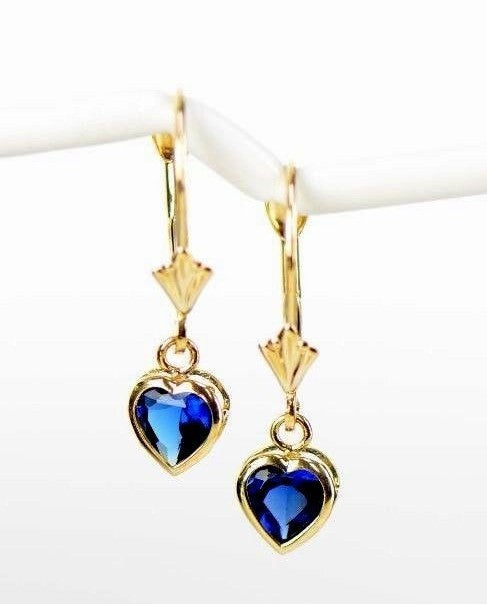 14k Yellow Gold Bezel Heart Birthstone Leverback Pierced Dangle Earrings 5x5 MM