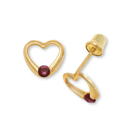 14K Yellow Gold Girl & Children's 12 Month Birthstone Heart Shape Stud Earrings