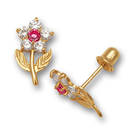14K Yellow & White Gold Flower Shape Stud Earrings for Women
