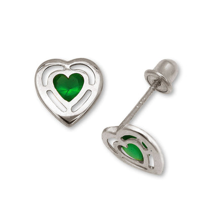14k Yellow & White Gold CZ Open Heart Stud Earrings for Women