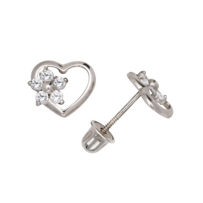 14K Yellow & White Gold Heart Shaped CZ Stud Earrings for Women