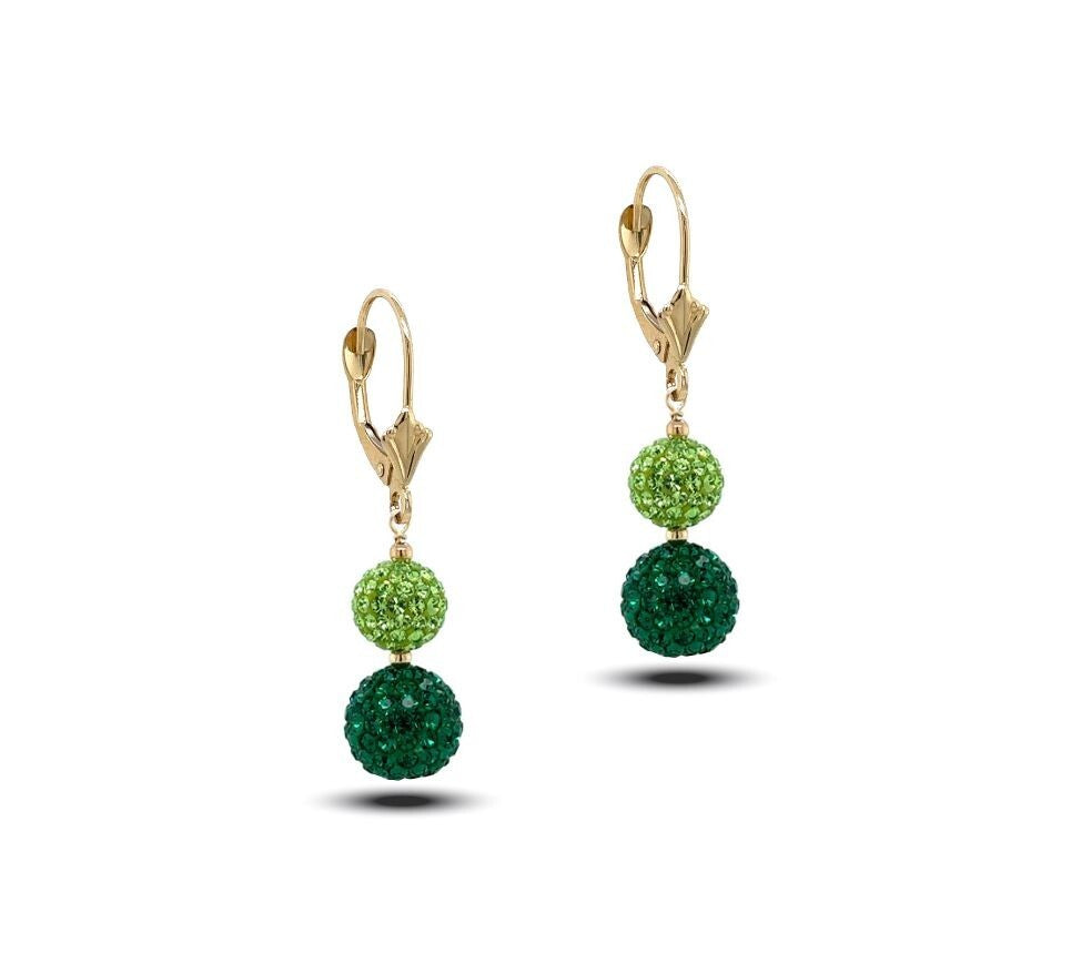 14K Yellow Gold Leverback Dangle Earrings with Genuine Czech Crystals