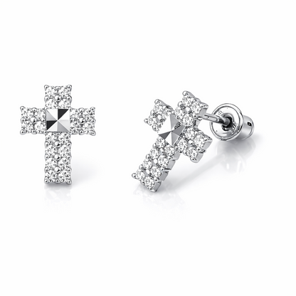 14K Yellow or White Gold CZ Cross Earring