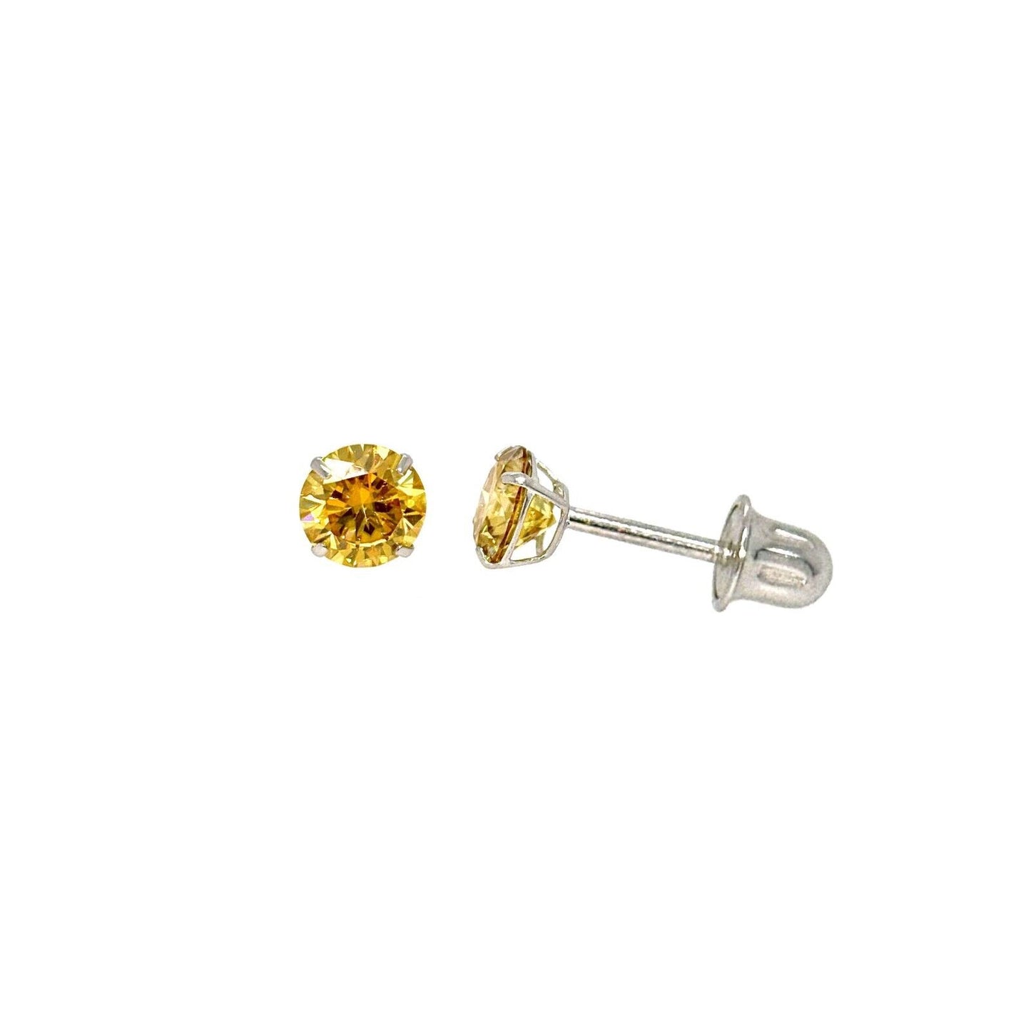 14K Gold GRA Certified D-VVS1 Round Yellow Moissanite Screw Back Studs Earrings