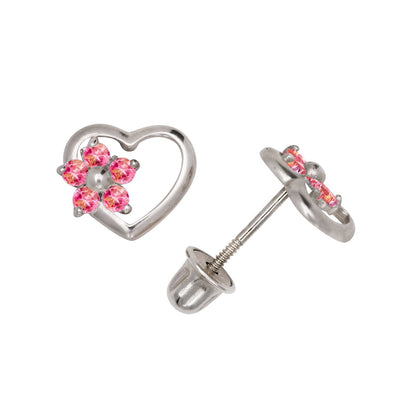 14K Yellow & White Gold Heart Shaped CZ Stud Earrings for Women