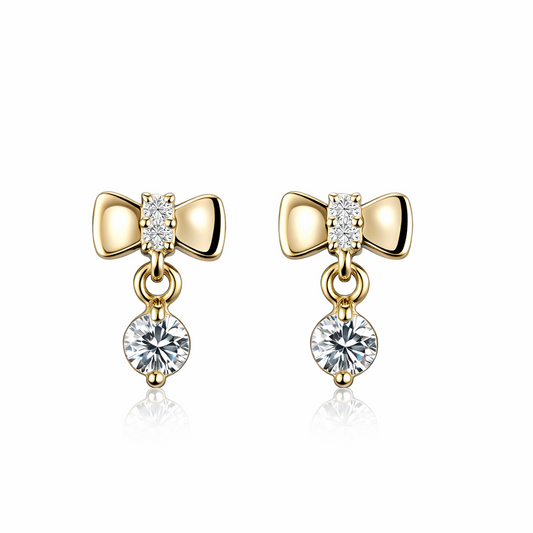 14k Solid White or Yellow Gold Bow Tie Stud Earrings with CZ