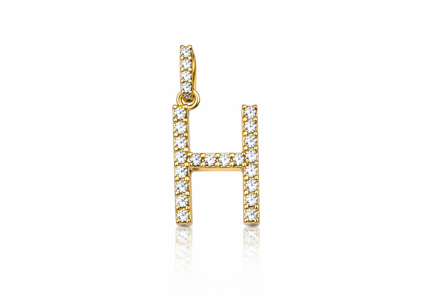14k Yellow Gold Initial Letter CZ Pendant: Medium